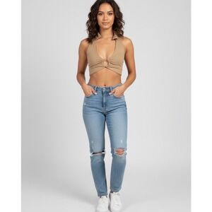 Almost Famous Collared Halter Crop Top Soft Suede‎ Feel Size Medium